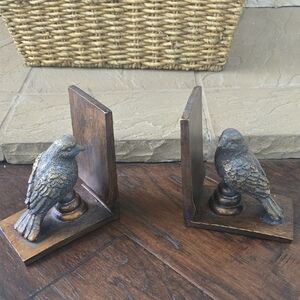 Rustic Bird Bookends - Brown and Gold